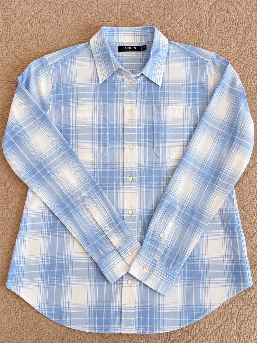 Ralph Lauren Light Blue and White Plaid Button-Down Shirt women’s